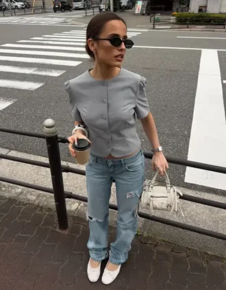Blazer à manches courtes bouffantes pour Shorts