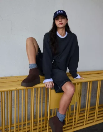 Bottines à semelle compensée avec doublure en fourrure – Chaussures