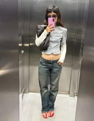 Jean droit déchiré à taille basse