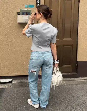 Jean droit déchiré à taille basse