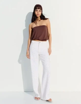Jean droit à taille haute et effet brillant