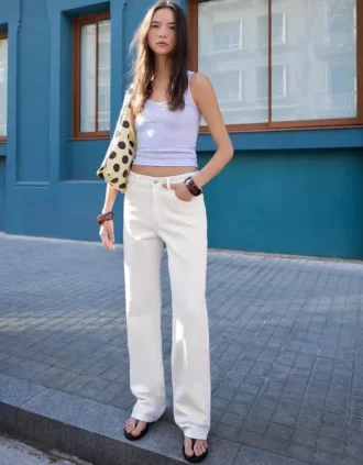 Jean droit à taille haute et jambes Wide Leg – Pantalons – Femmes