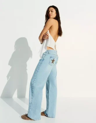 Jeans baggy à clous en forme d&rsquo;étoile – Pantalon