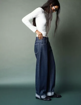 Jeans baggy taille basse avec ourlet retroussé – Pantalons Jeans baggy taille basse avec ourlet retroussé – Pantalons