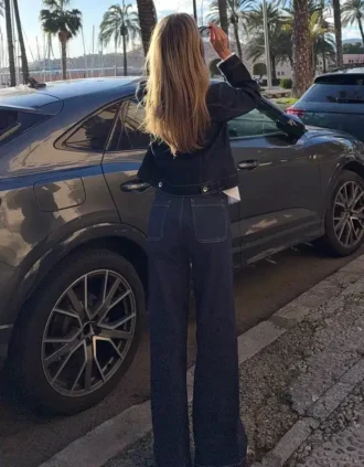 Jeans sans coutures à taille haute et jambes Wide Leg avec poches – Pantalons – Femmes Jeans sans coutures à taille haute et jambes Wide Leg avec poches – Pantalons – Femmes