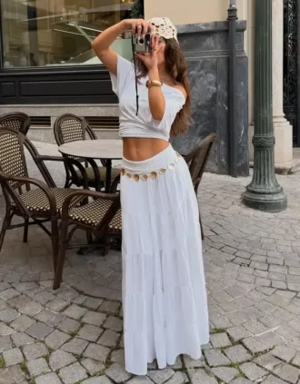 Jupe midi à taille repliée