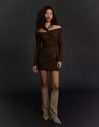 Mini-robe à manches longues en tulle avec nœuds – Robes et combinaisons