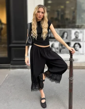 Pantalon court à entrejambe tombant en dentelle – #Bershkastyle – Femme