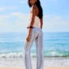 Pantalon en lin mélangé à rayures
