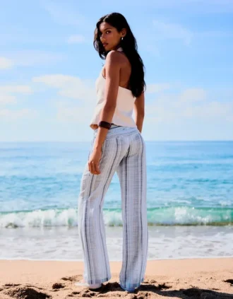 Pantalon en lin mélangé à rayures
