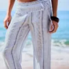 Pantalon en lin mélangé à rayures
