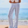 Pantalon en lin mélangé à rayures