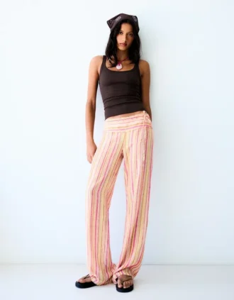 Pantalon en lin rayé