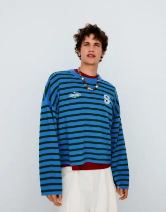 Pull à rayures brodées, coupe ample – Pulls et gilets