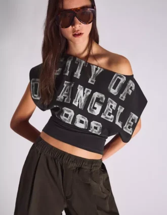 T-shirt à manches courtes asymétrique imprimé
