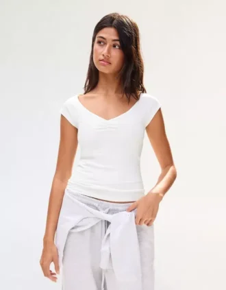 T-shirt à manches courtes froncé