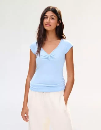 T-shirt à manches courtes froncé – Femme