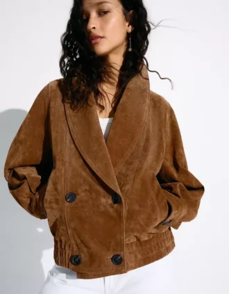 Veste en cuir suédé à double boutonnage – Vestes et trenchs Veste en cuir suédé à double boutonnage – Vestes et trenchs